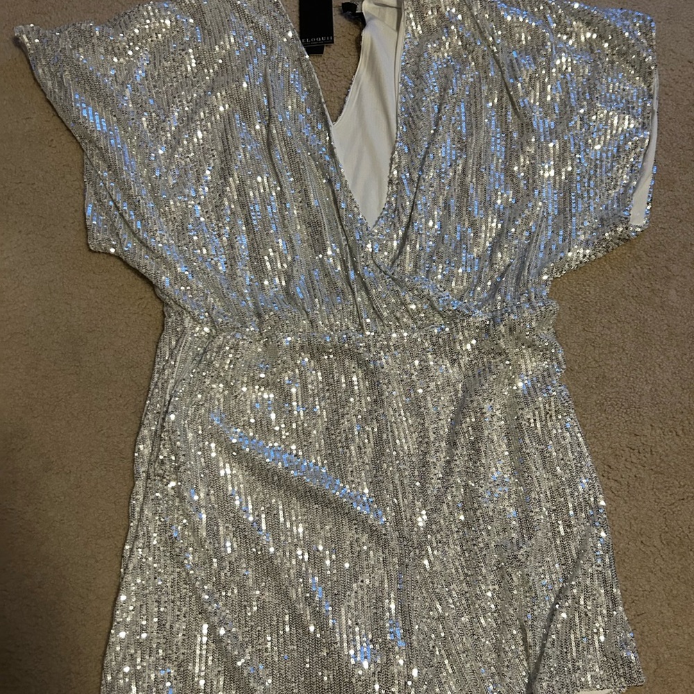 Eloquii Shimmering Silver Sequin romper